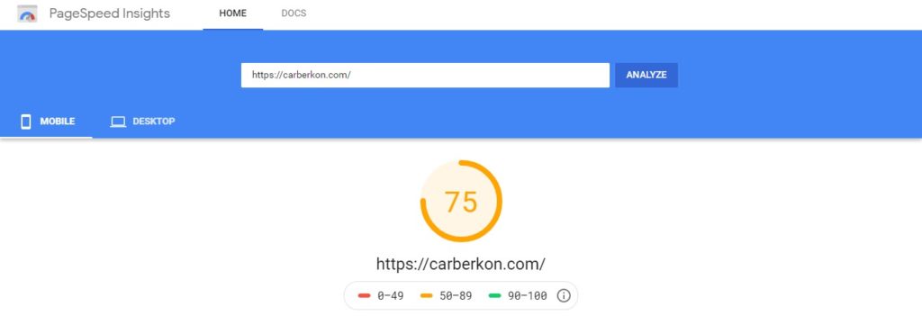 Carberkon Google Pagespeed Mobile Performance