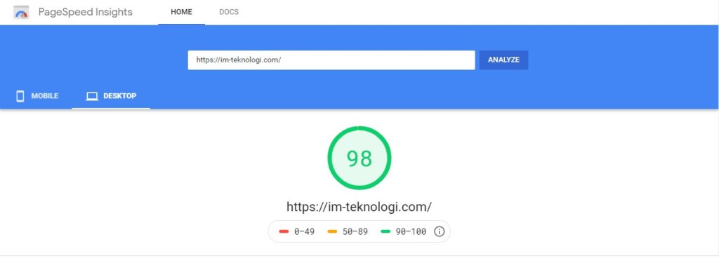 IM Teknologi Google Pagespeed Desktop Performance