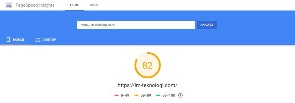 IM Teknologi Google Pagespeed Mobile Performance